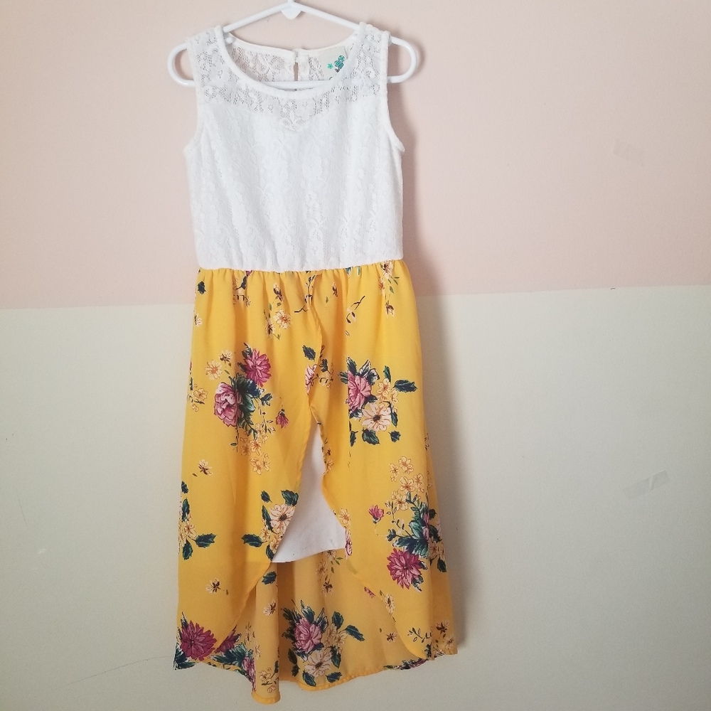 Lily Bleu yellow floral dress with lace-sz.8